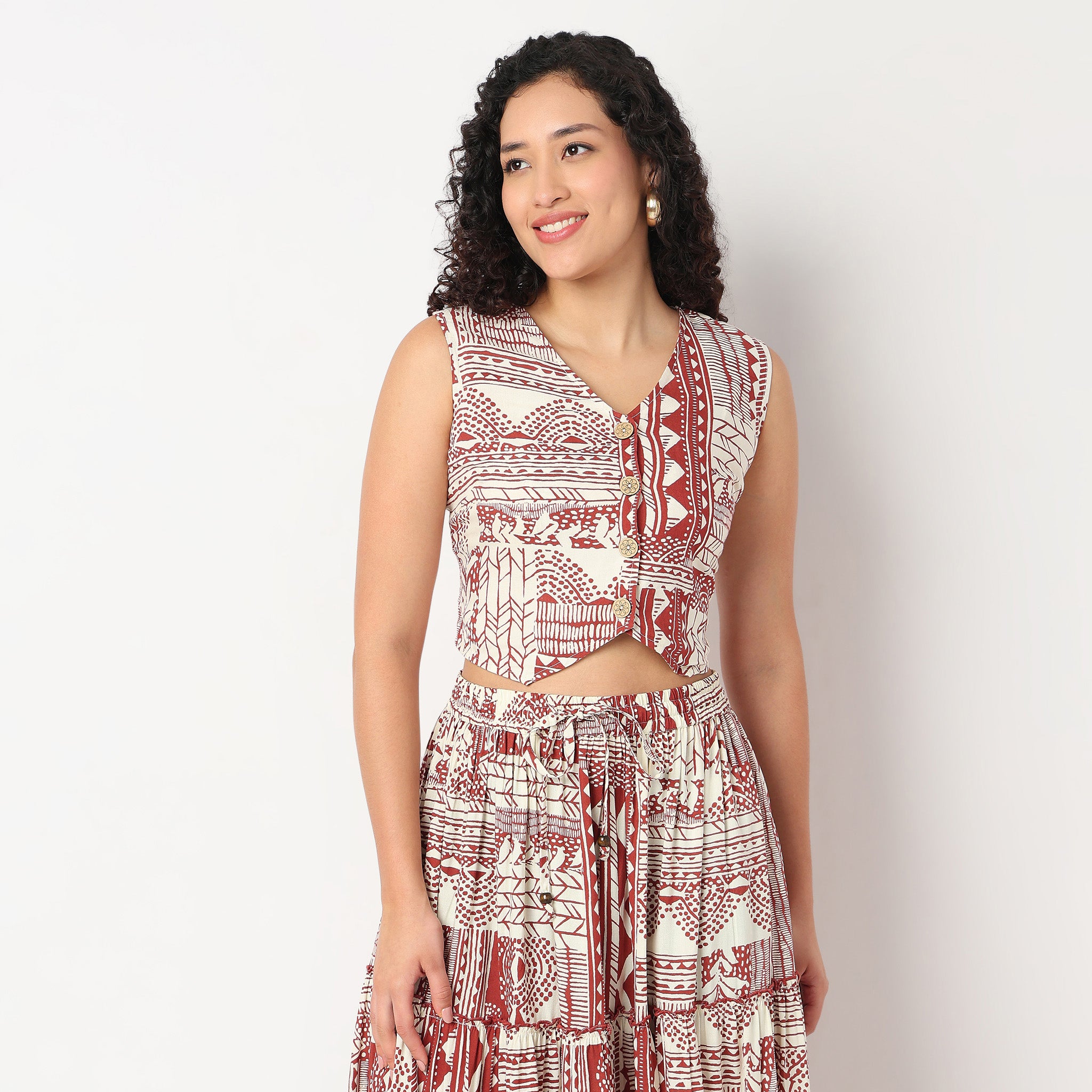 Printed V-Neck Crop Top