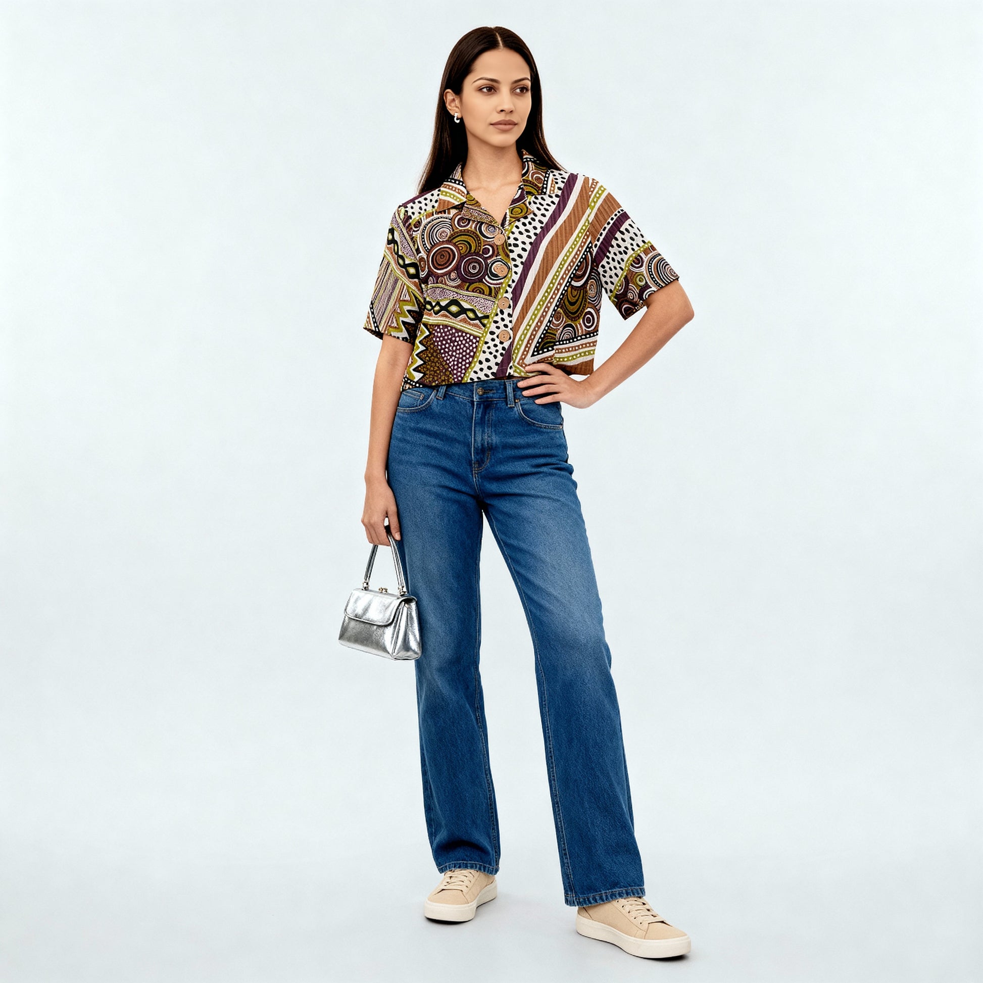 Printed Camp Collar Crop Top