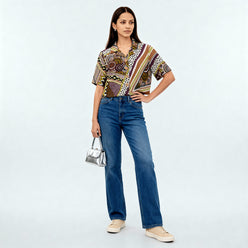 Printed Camp Collar Crop Top