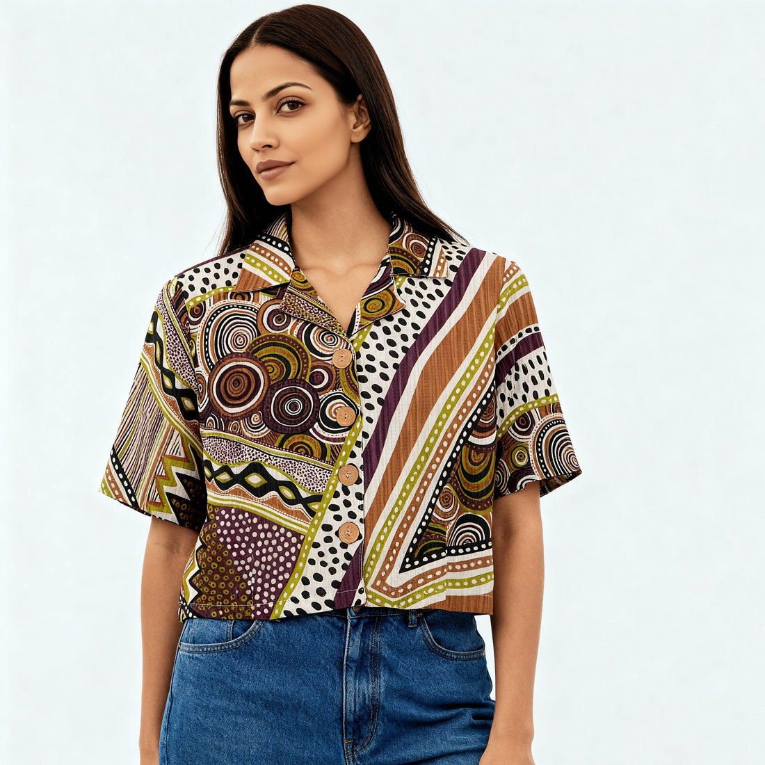 Printed Camp Collar Crop Top