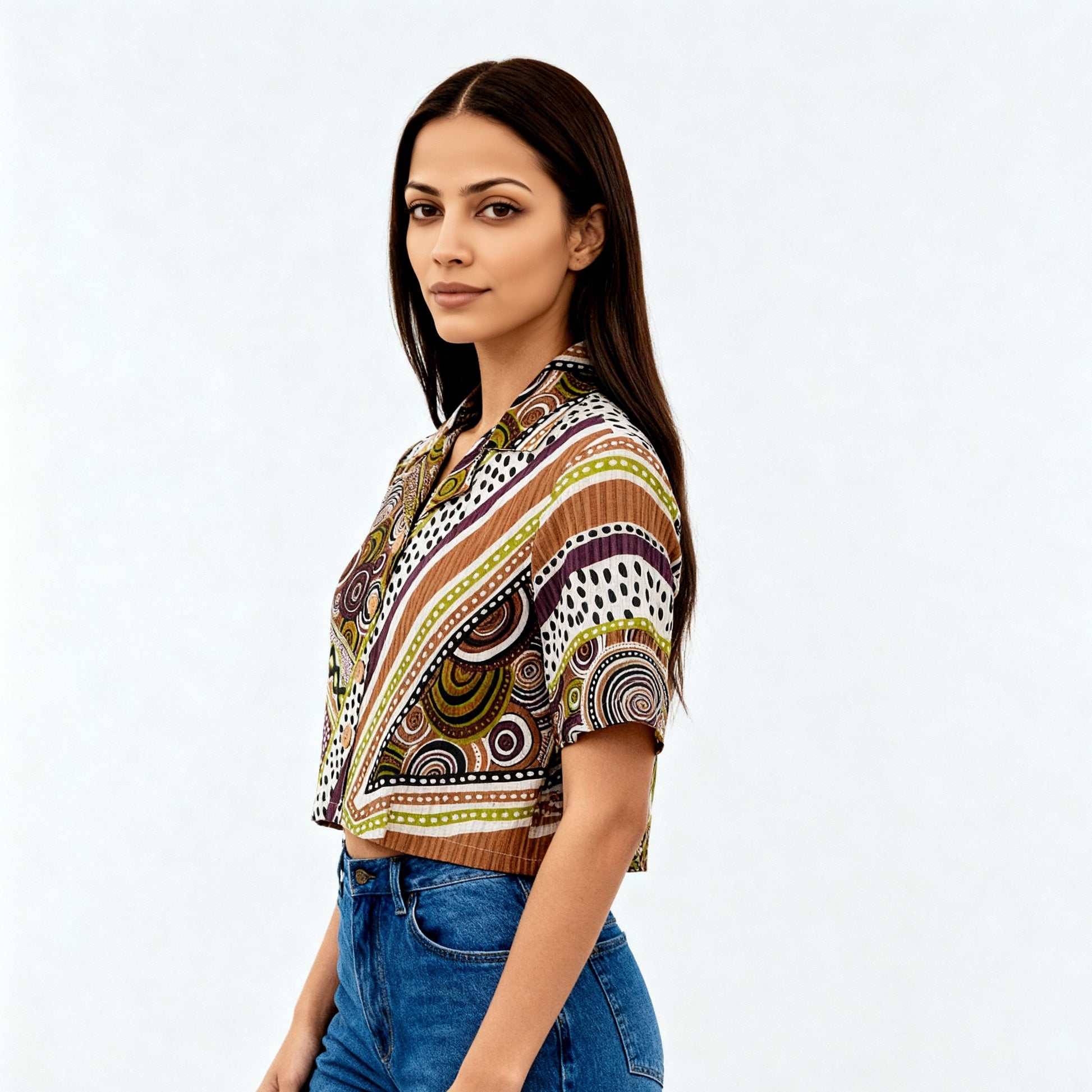 Printed Camp Collar Crop Top