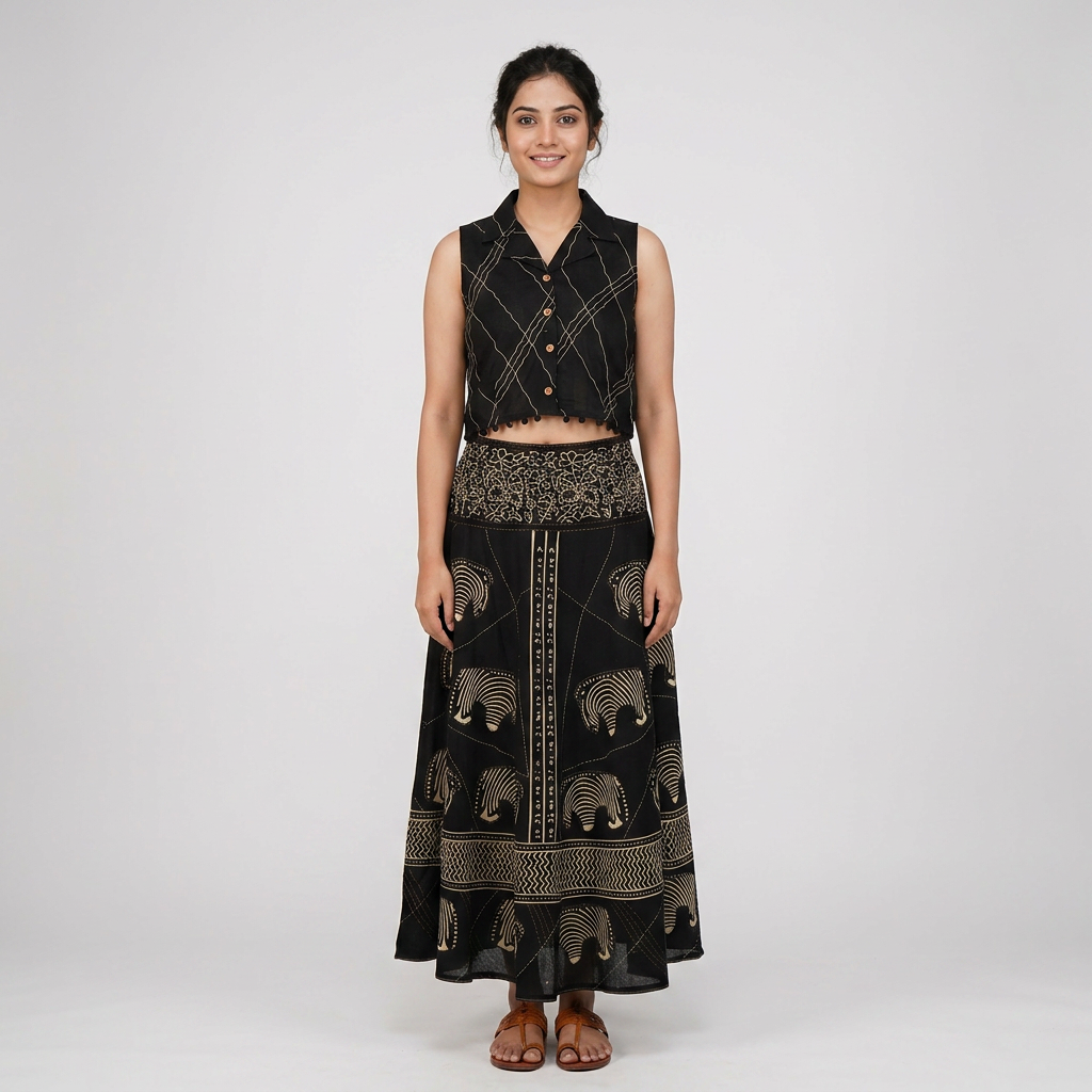 Printed Lapel Collar Crop Top