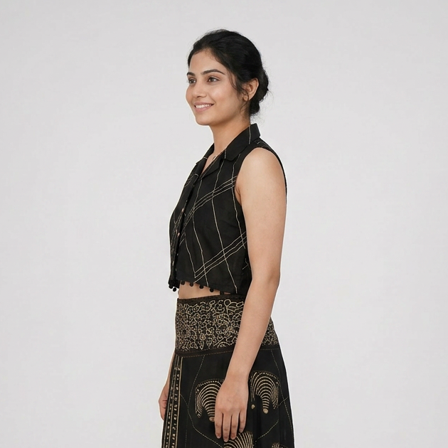 Printed Lapel Collar Crop Top