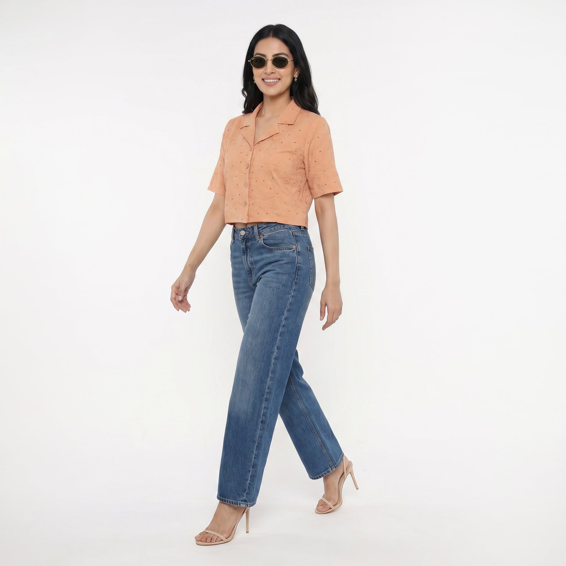 Cotton Schiffli Crop Shirt