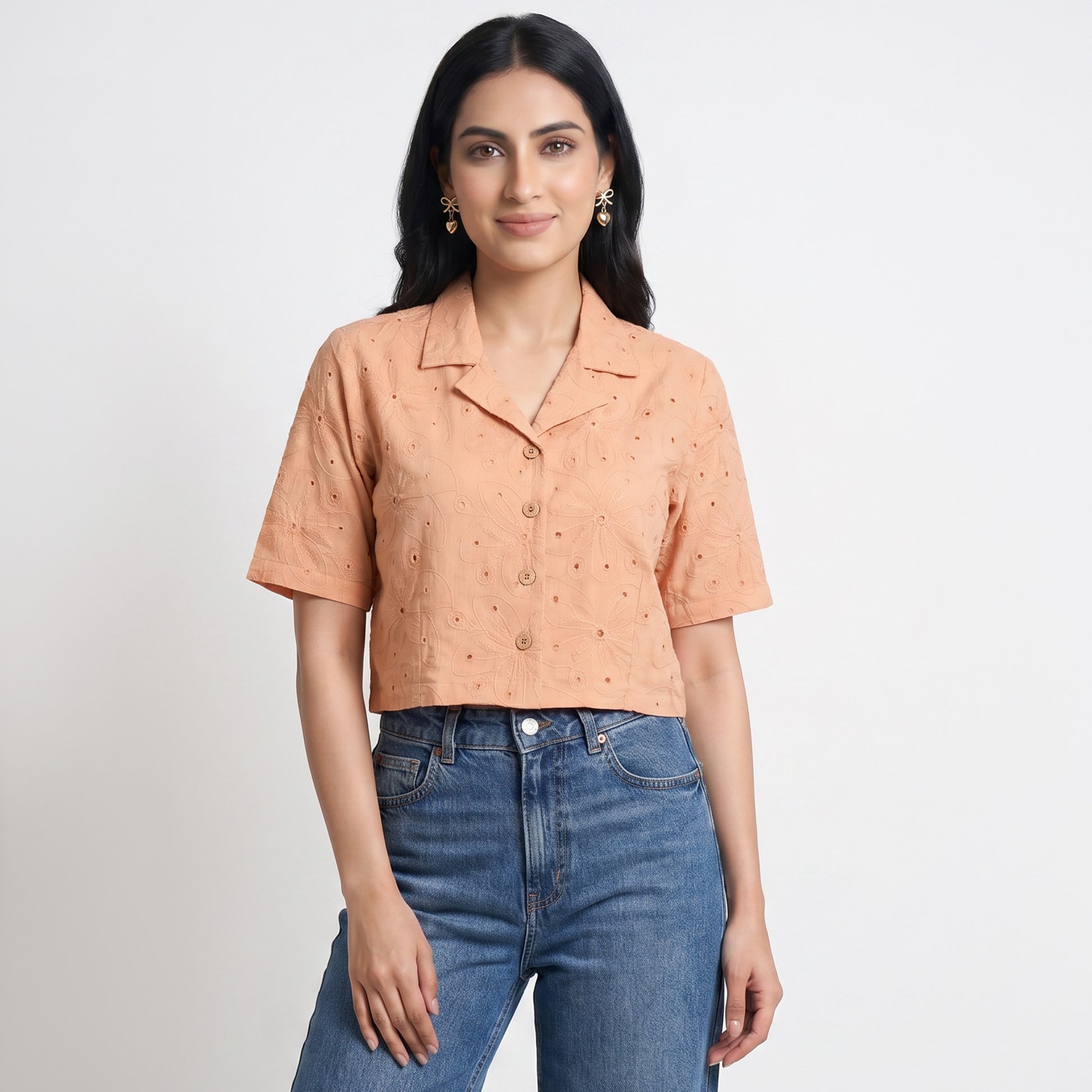 Cotton Schiffli Crop Shirt