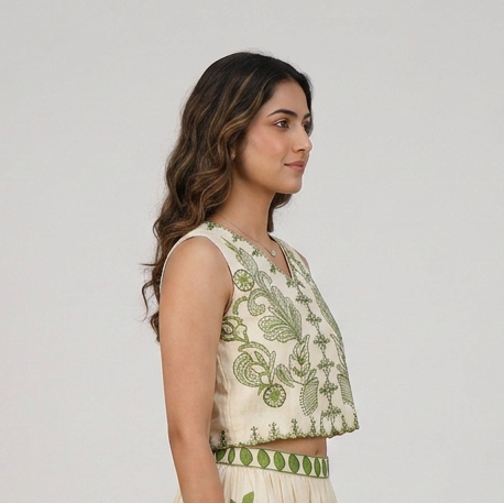 Embroidered V-Neck Crop Top