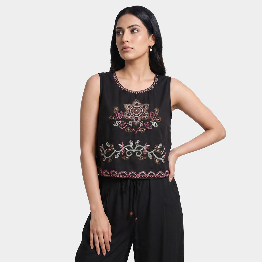 Embroidered Straight Crop Tops