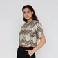 Lapel Collar Printed Crop Shirt