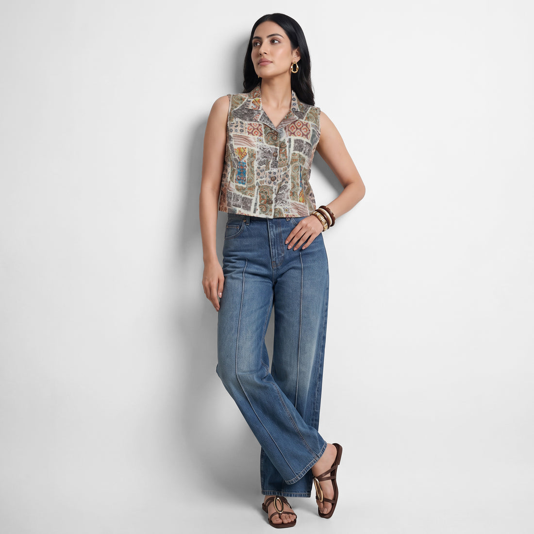 Cotton Printed Camp Collar Top