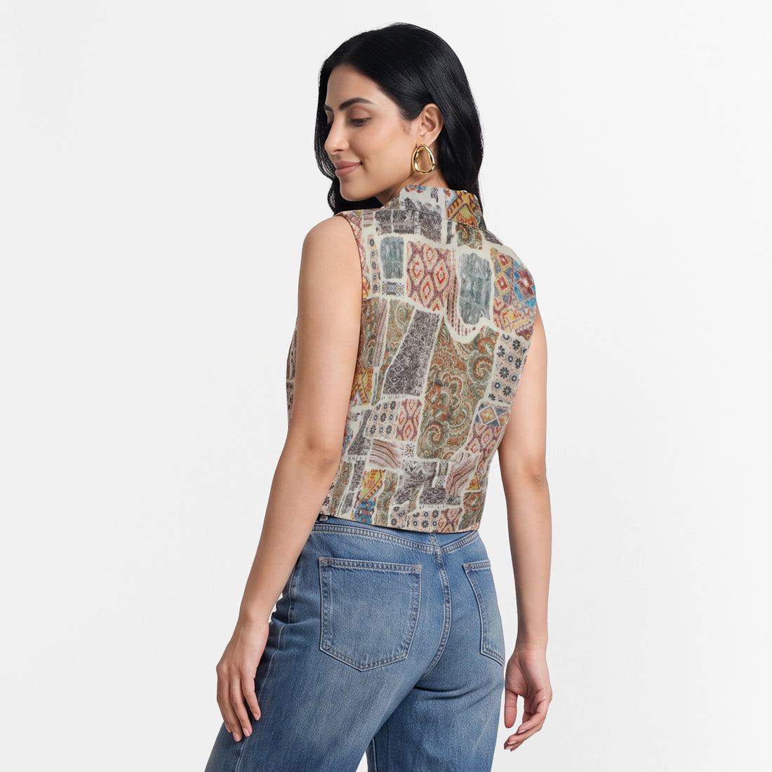 Cotton Printed Camp Collar Top