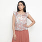 Printed Shoulder Straps Sleeve Crop Tops