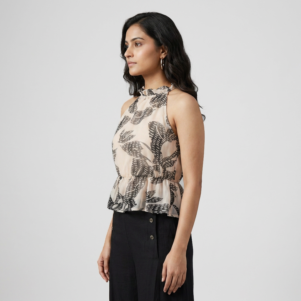 Printed Halter Peplum Crop Top