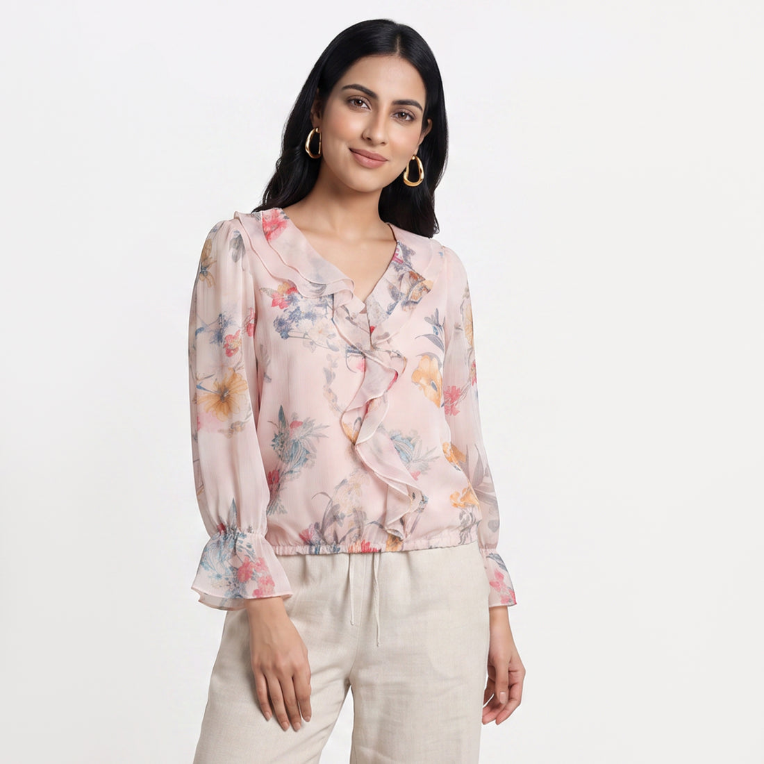 Printed V-Neck Crop Tops