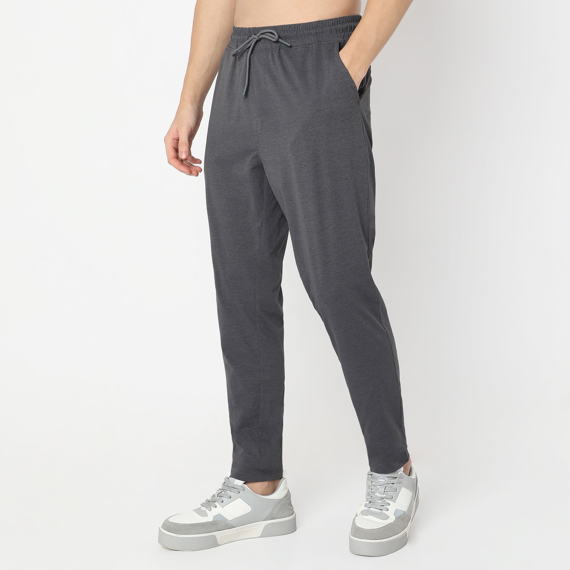 Regular Fit Solid Mid Rise Trackpants