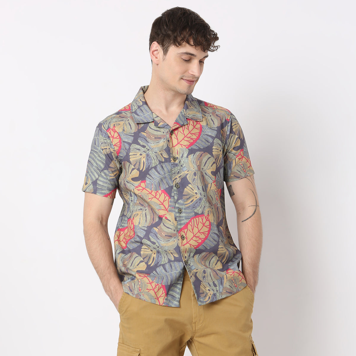 Printed Art Deco Havana Smart Cuban Half Sleeve Shirt