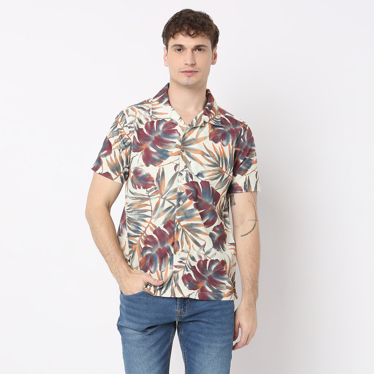 Printed Art Deco Havana Smart Cuban Half Sleeve Shirt