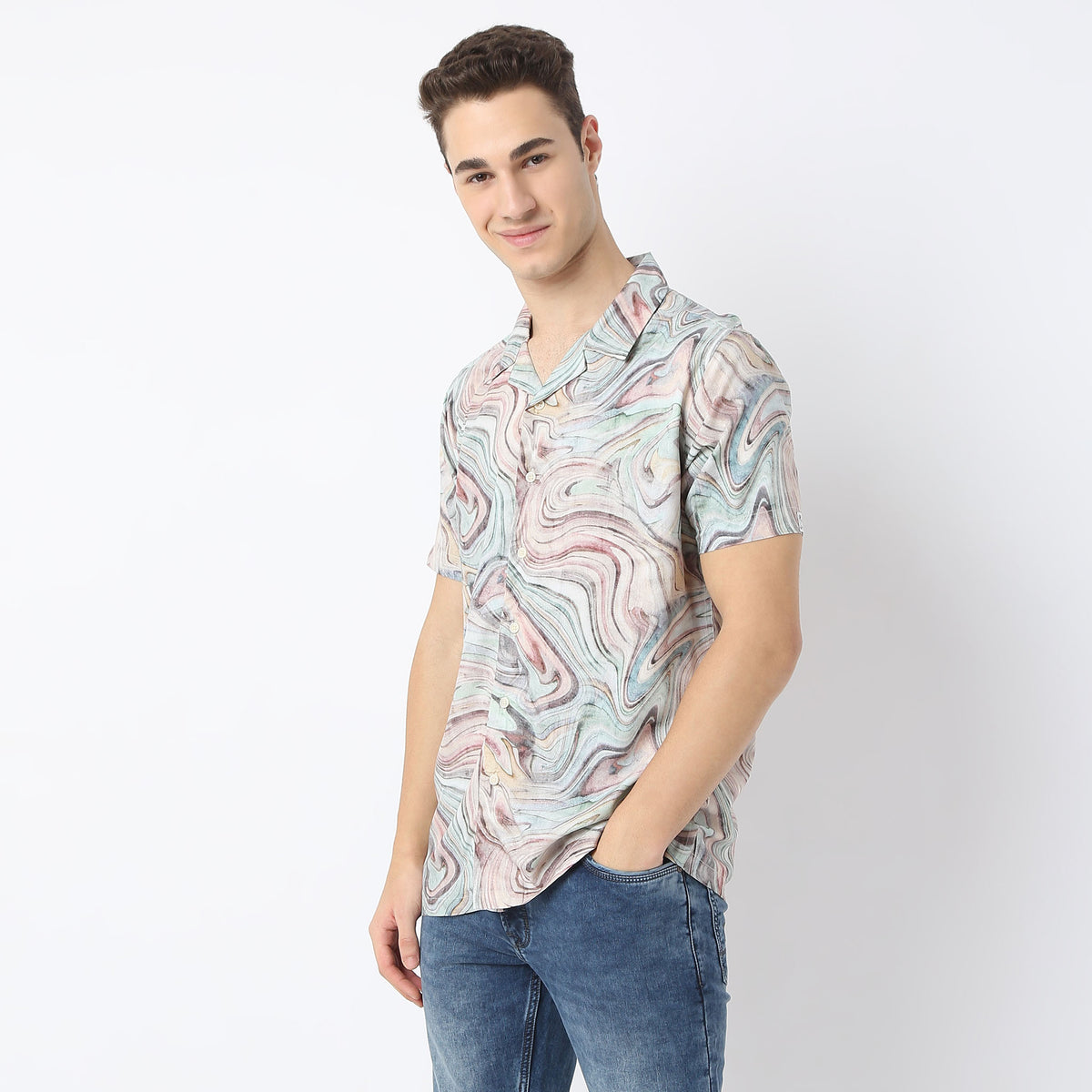 Relaxed Fit Printed Camp Collar Retreat Shirt