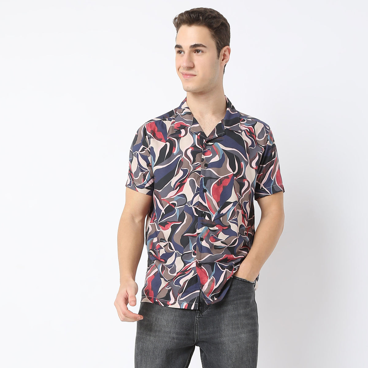 Relaxed Fit Printed Camp Collar Retreat Shirt