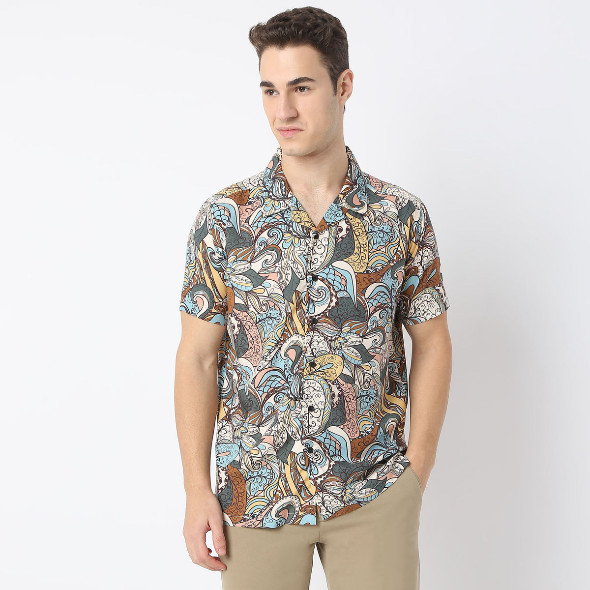 Relaxed Fit Printed Camp Collar Retreat Shirt