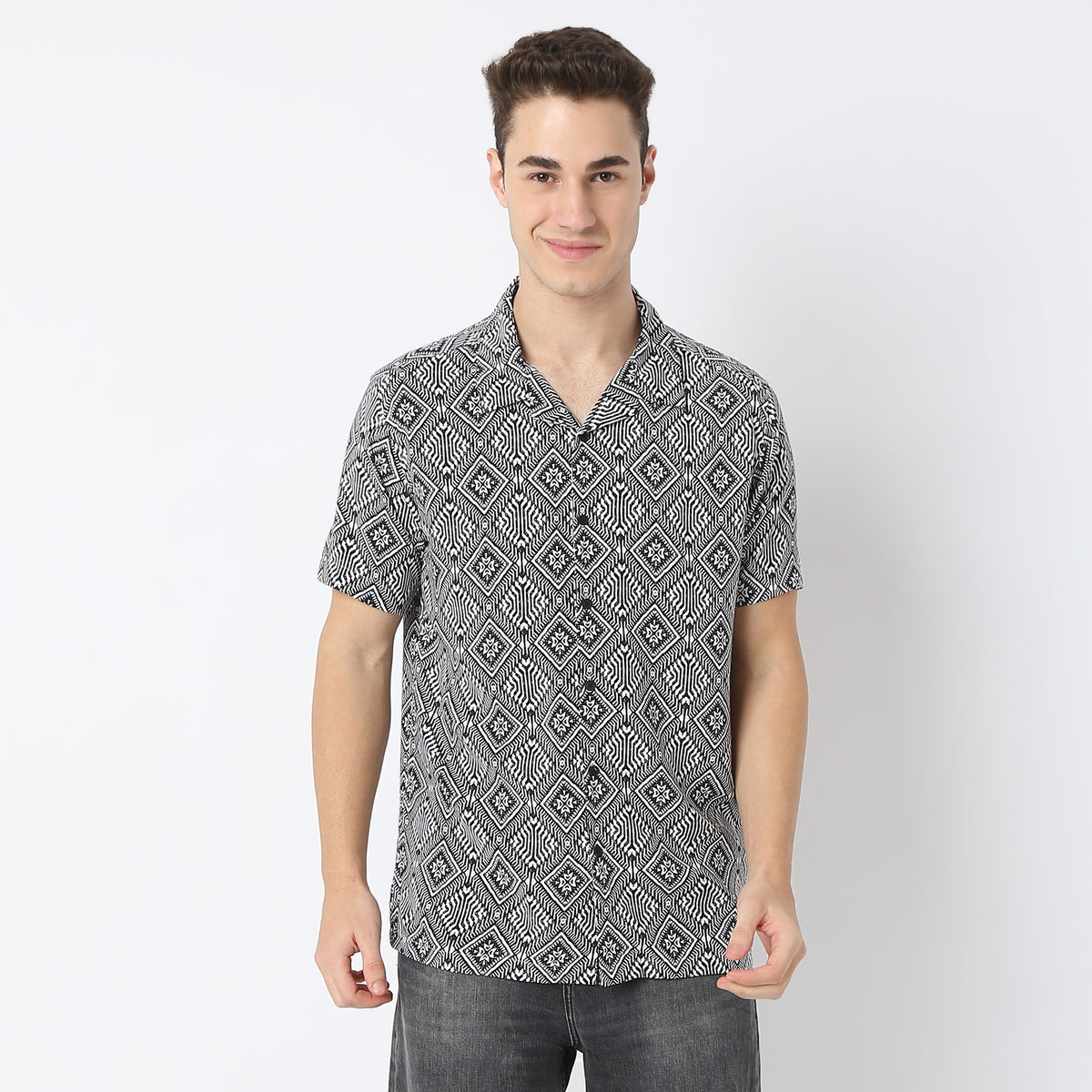 Regular Fit Printed Camp Collar Retreat Shirt