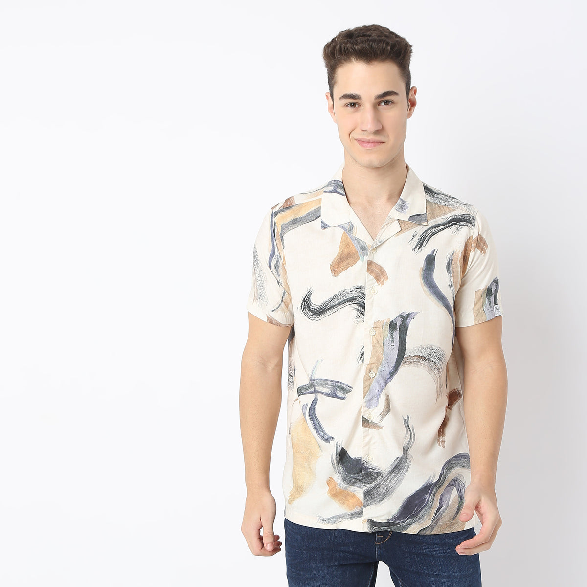 Relaxed Fit Printed Camp Collar Retreat Shirt