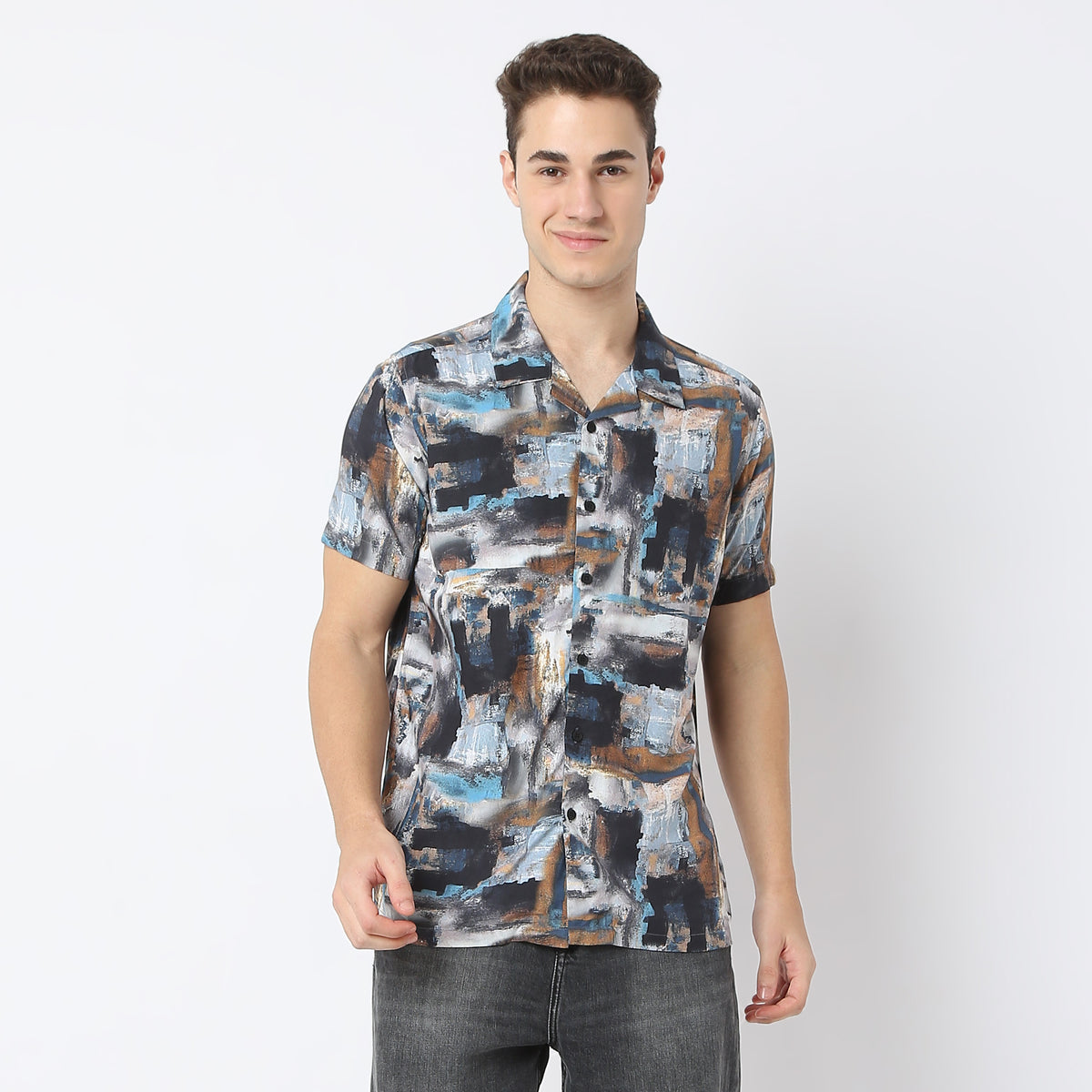 Relaxed Fit Printed Camp Collar Retreat Shirt