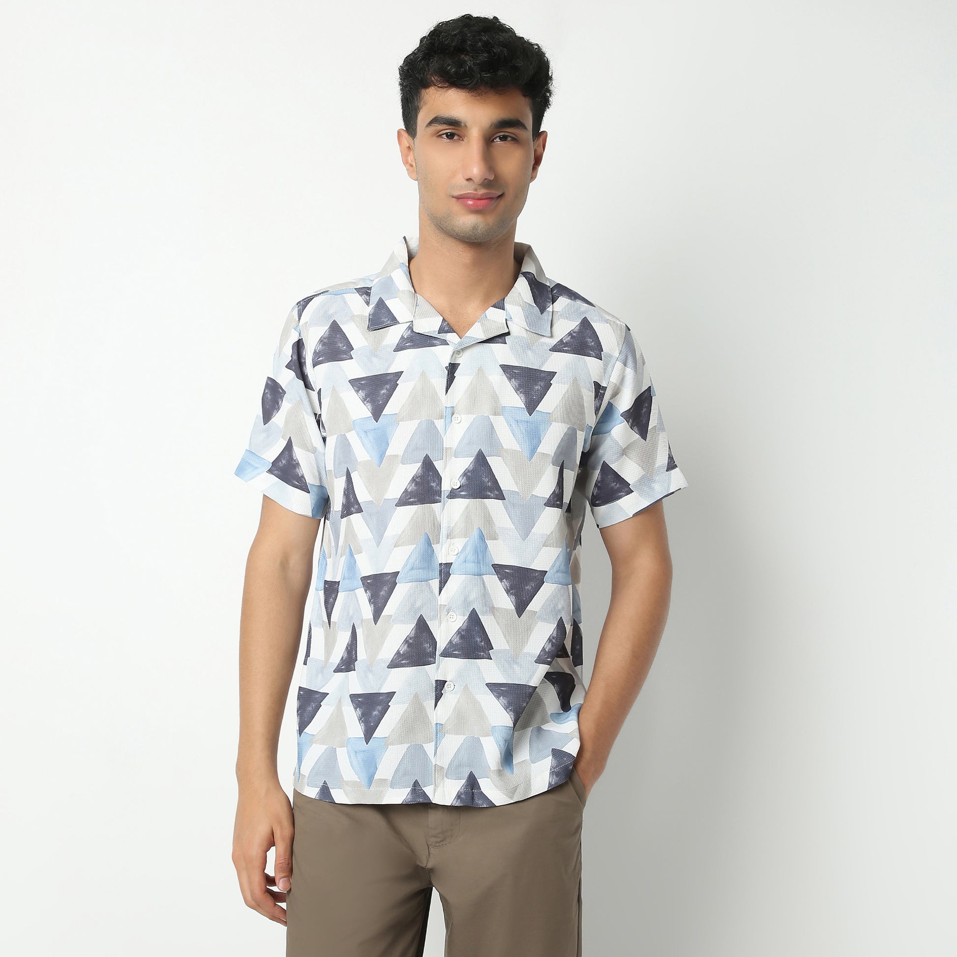 Regular Fit Printed Camp Collar Regular Length Shirt