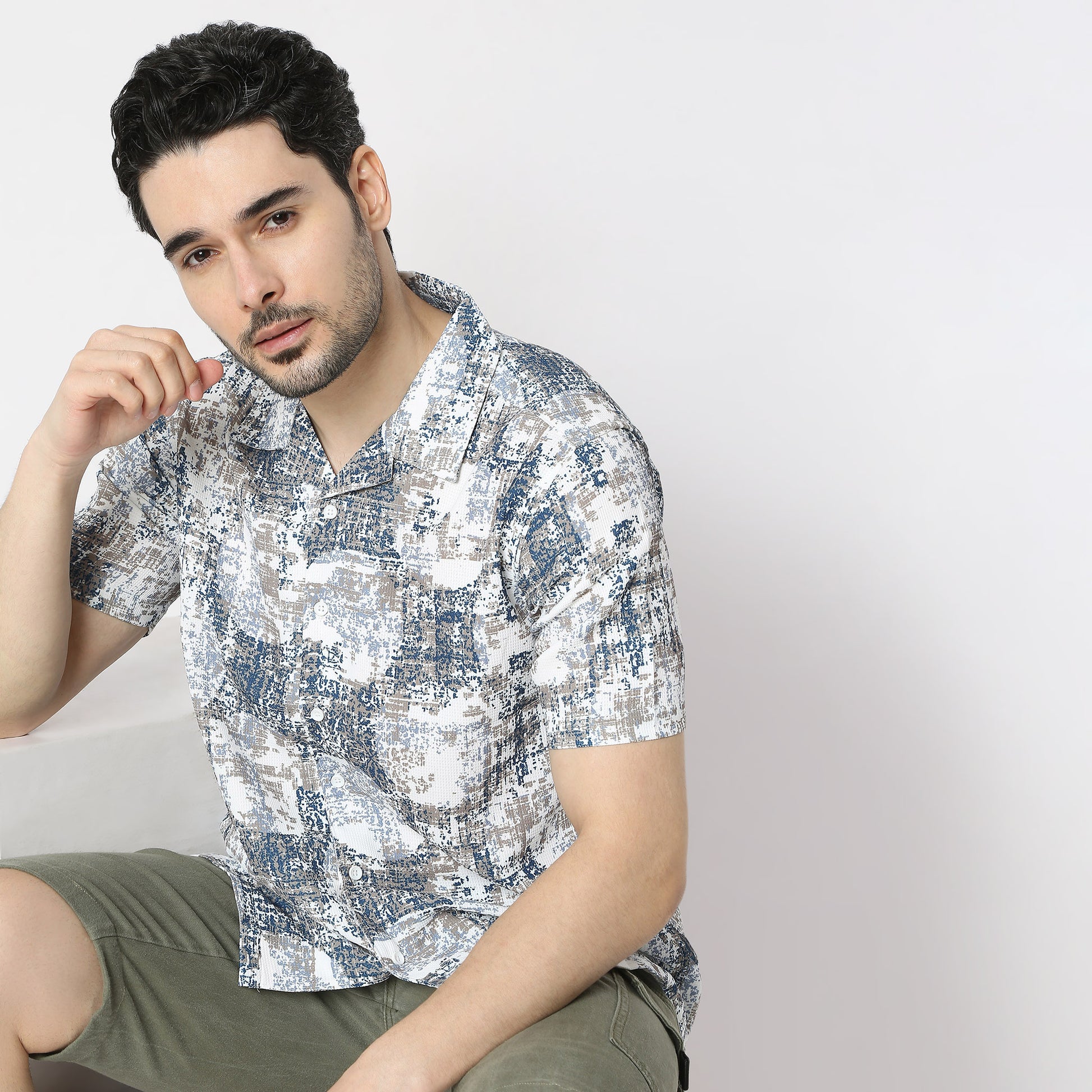 Regular Fit Printed Camp Collar Regular Length Shirt