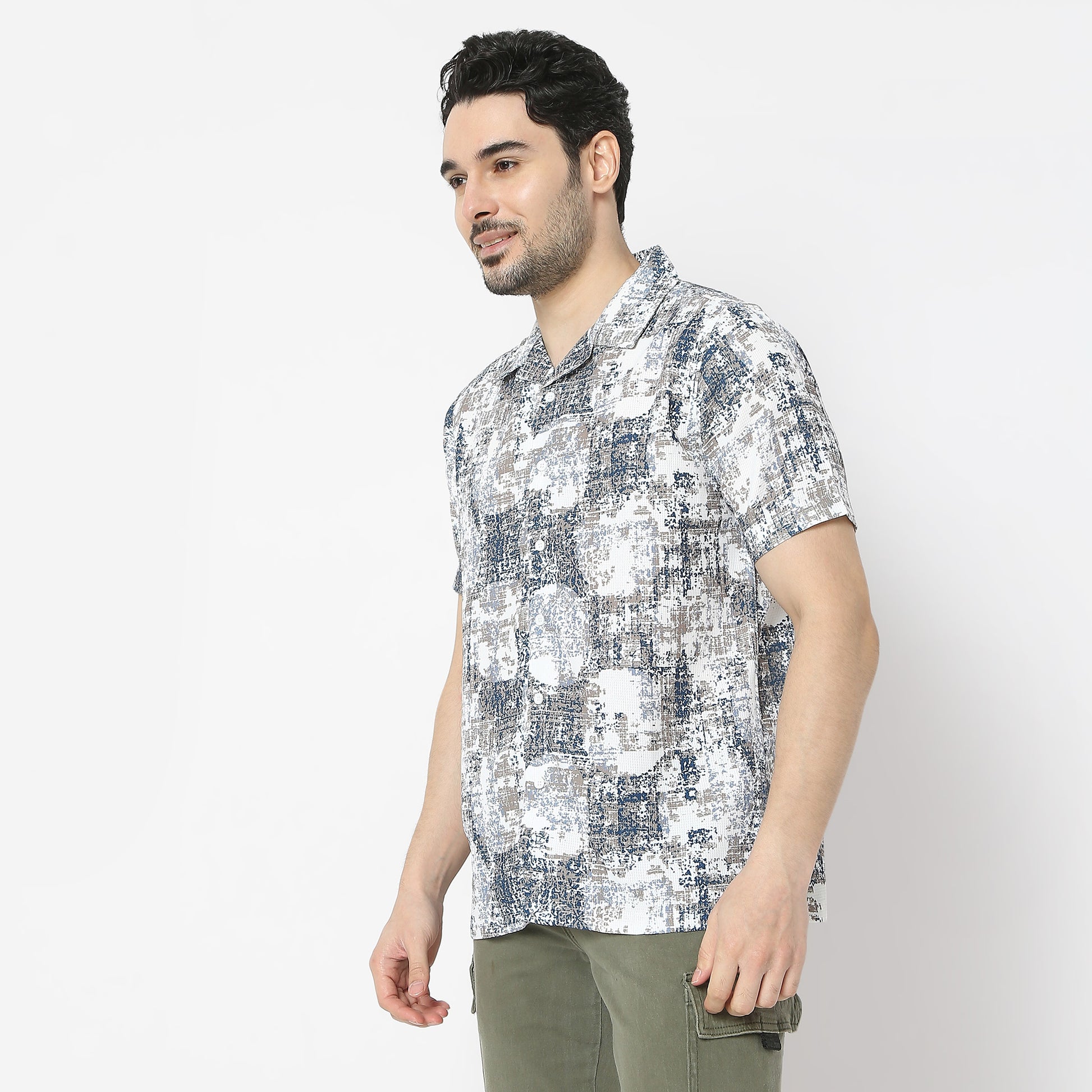Regular Fit Printed Camp Collar Regular Length Shirt