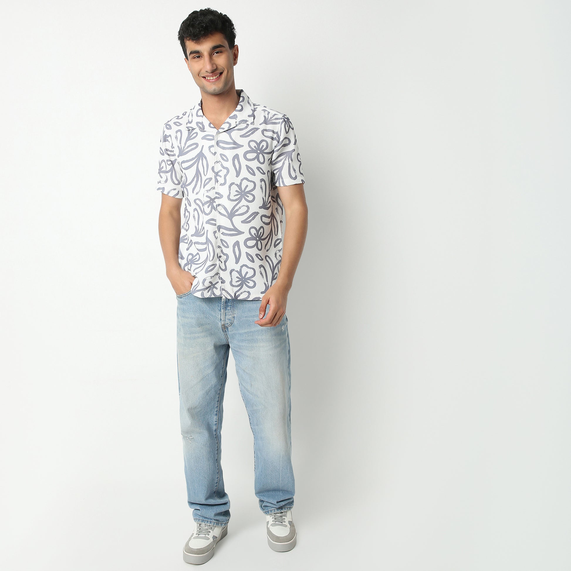 Regular Fit Printed Camp Collar Regular Length Shirt