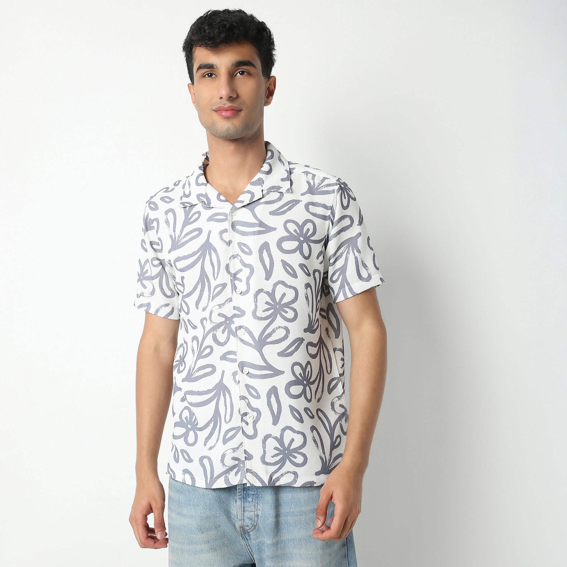 Regular Fit Printed Camp Collar Regular Length Shirt