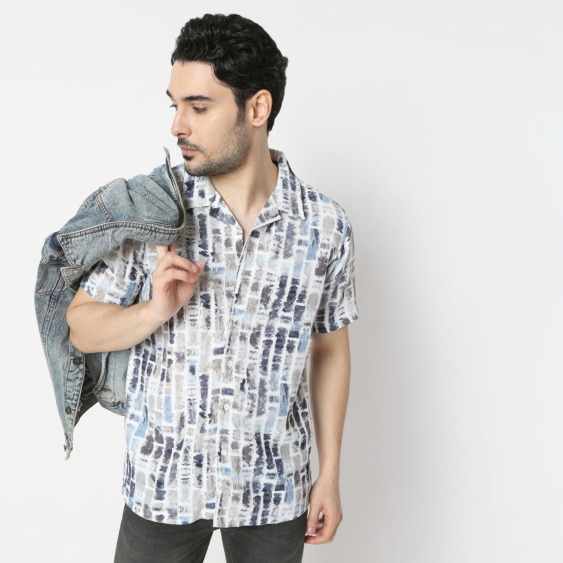 Regular Fit Printed Camp Collar Regular Length Shirt