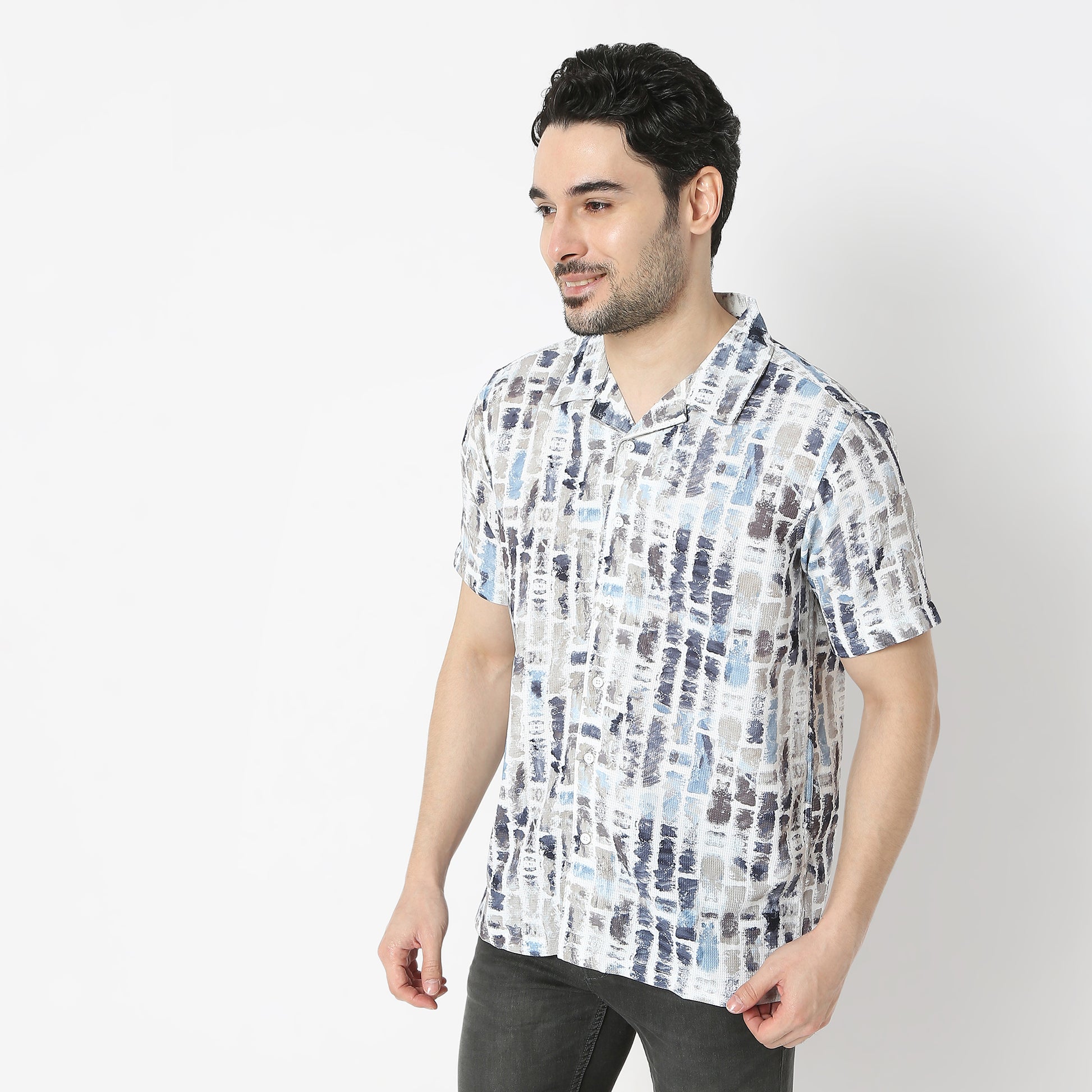 Regular Fit Printed Camp Collar Regular Length Shirt