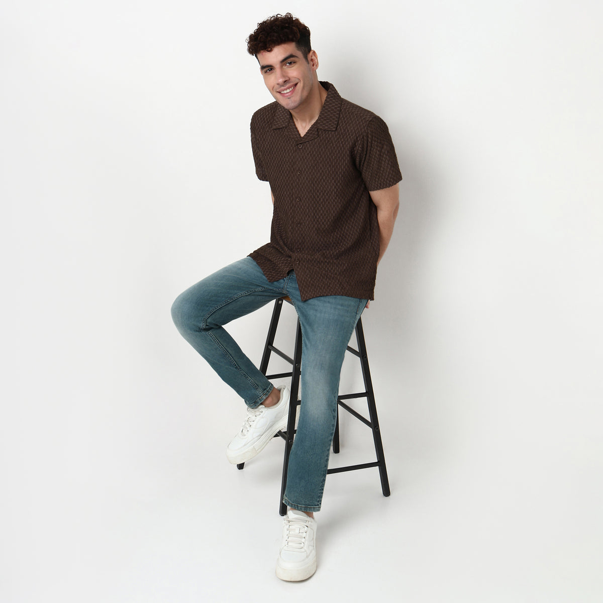 Structured Polyester Camp Collar Shirt