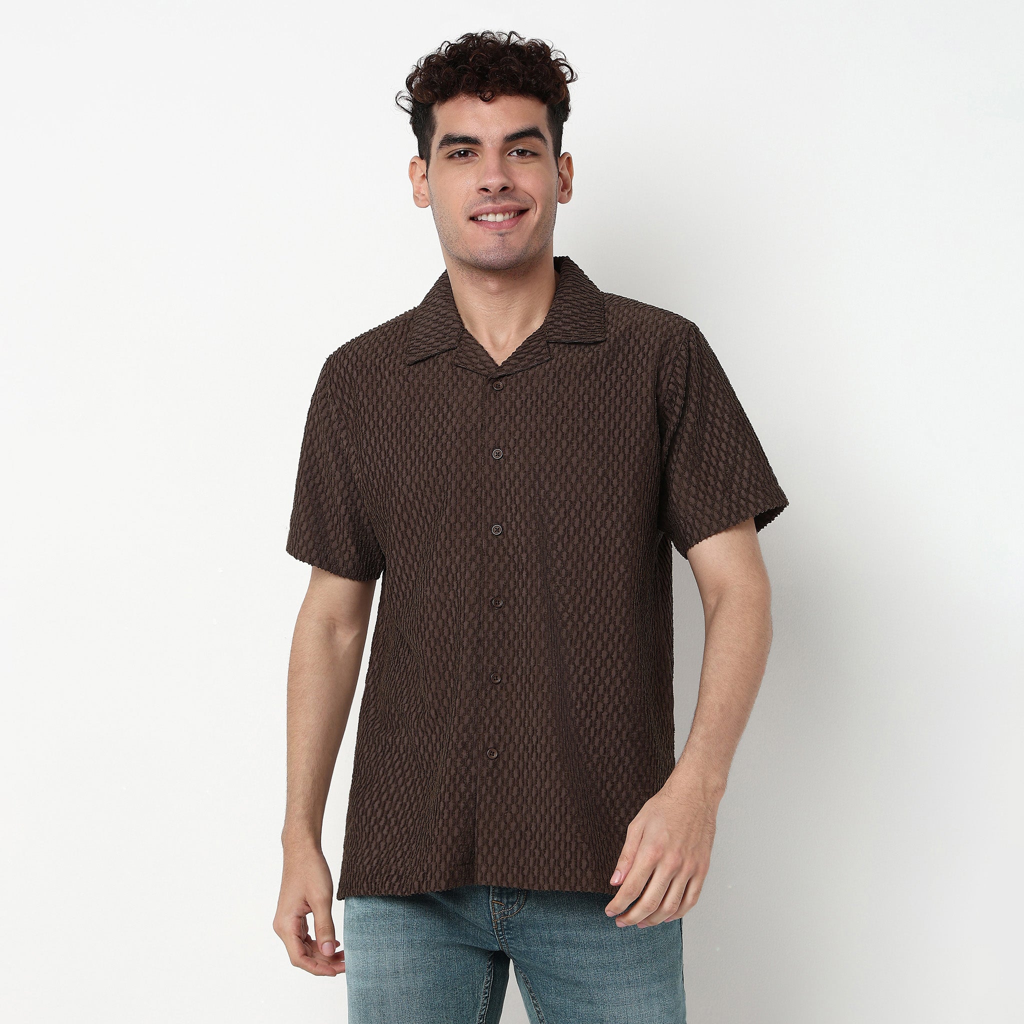 Structured Polyester Camp Collar Shirt