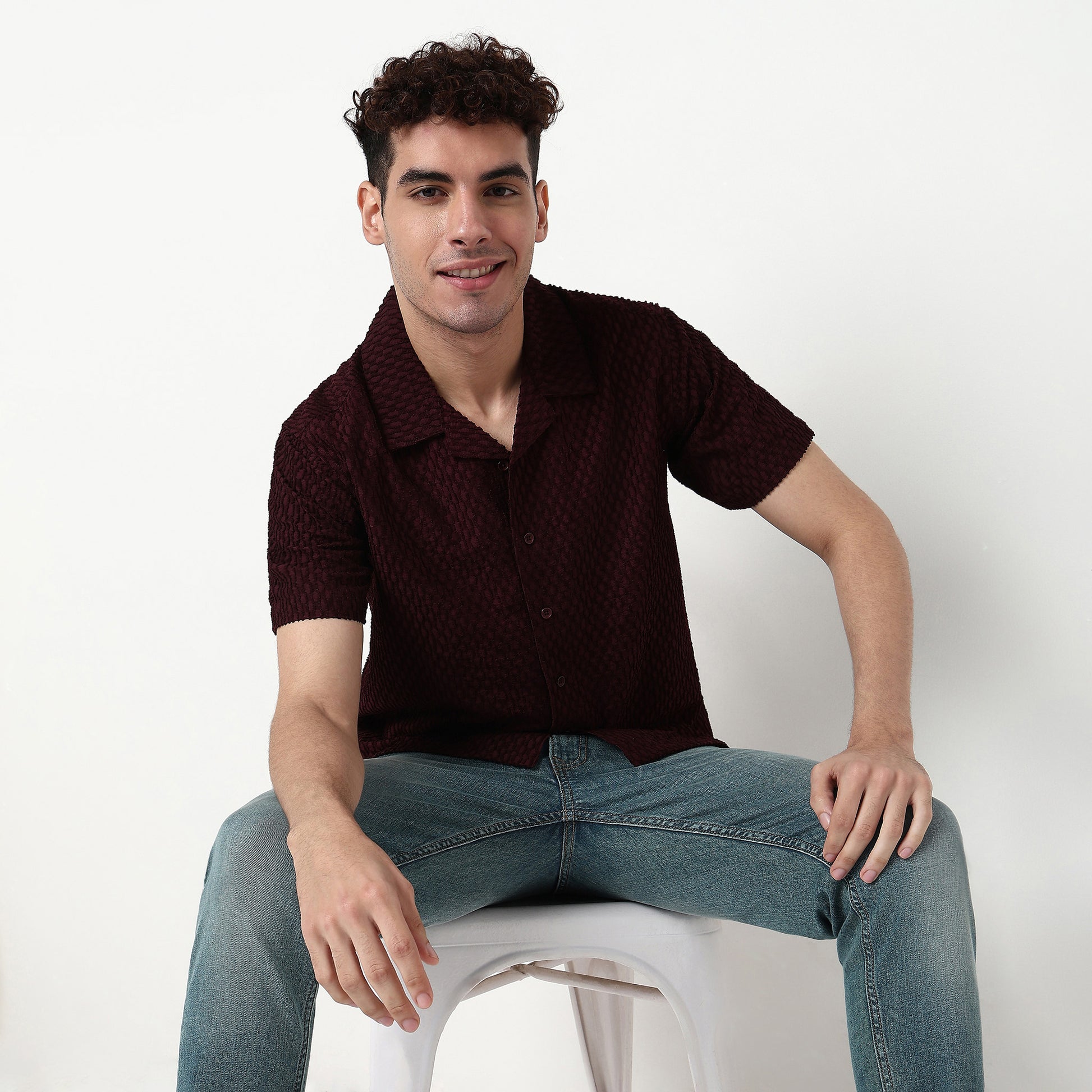 Structured Polyester Camp Collar Shirt