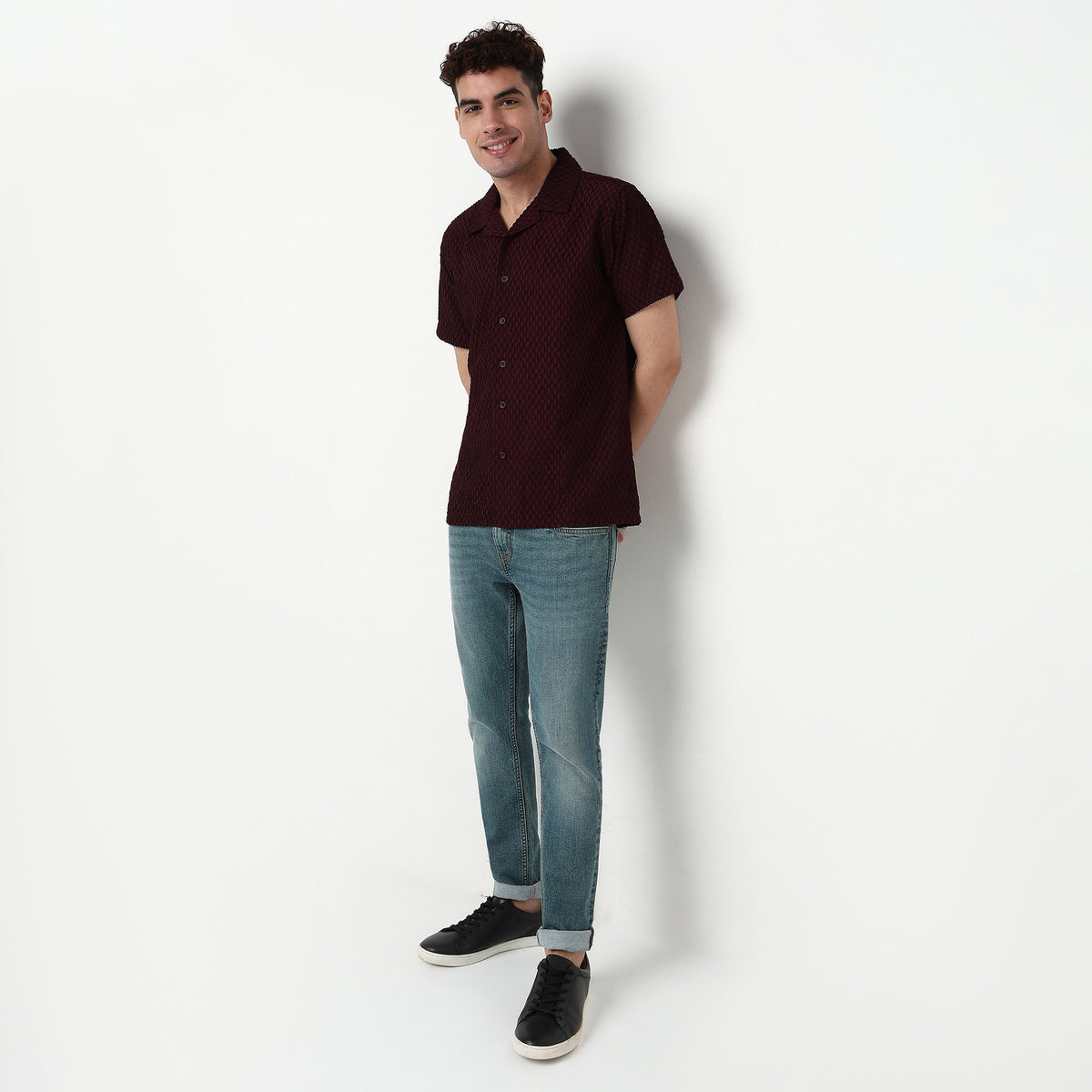 Structured Polyester Camp Collar Shirt