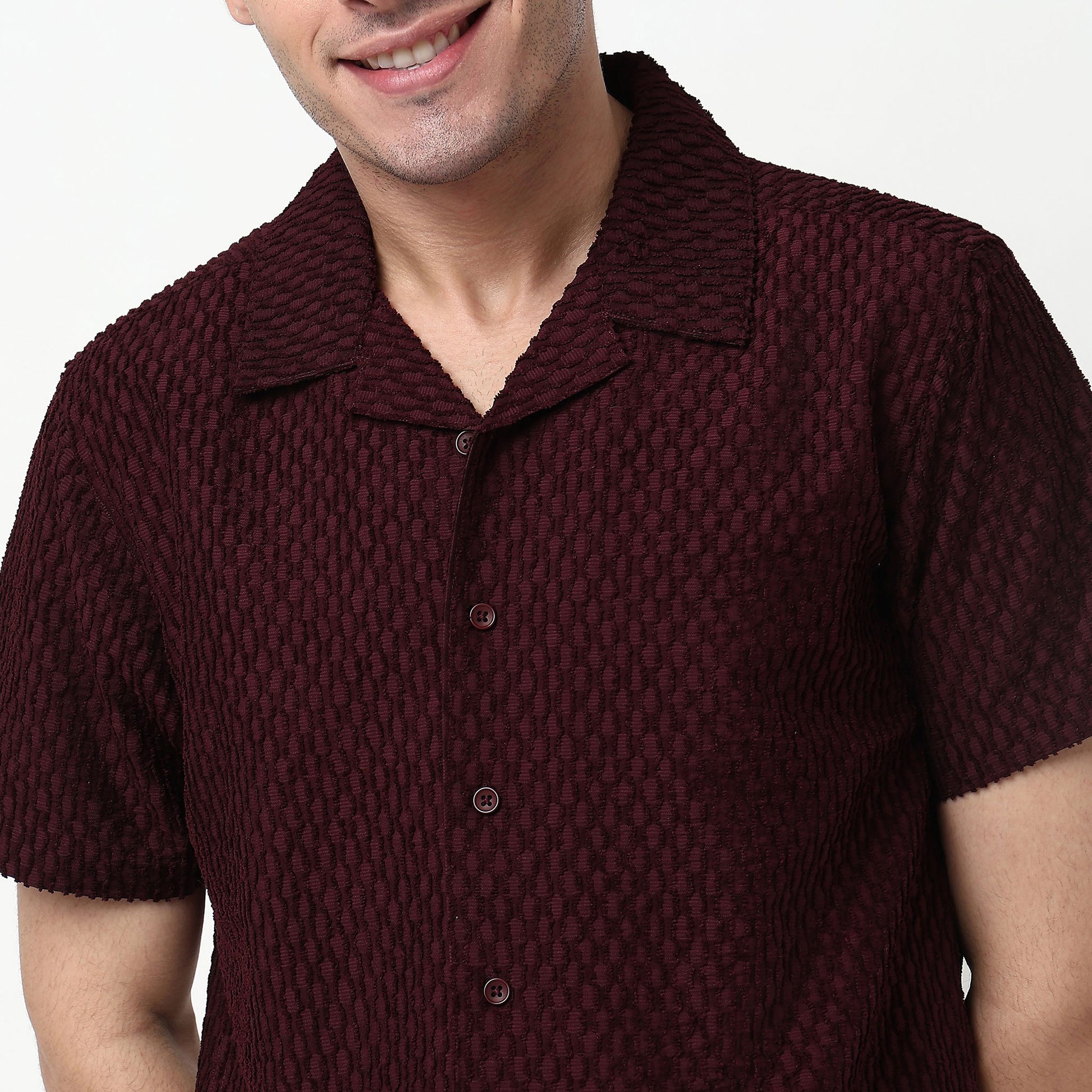 Structured Polyester Camp Collar Shirt