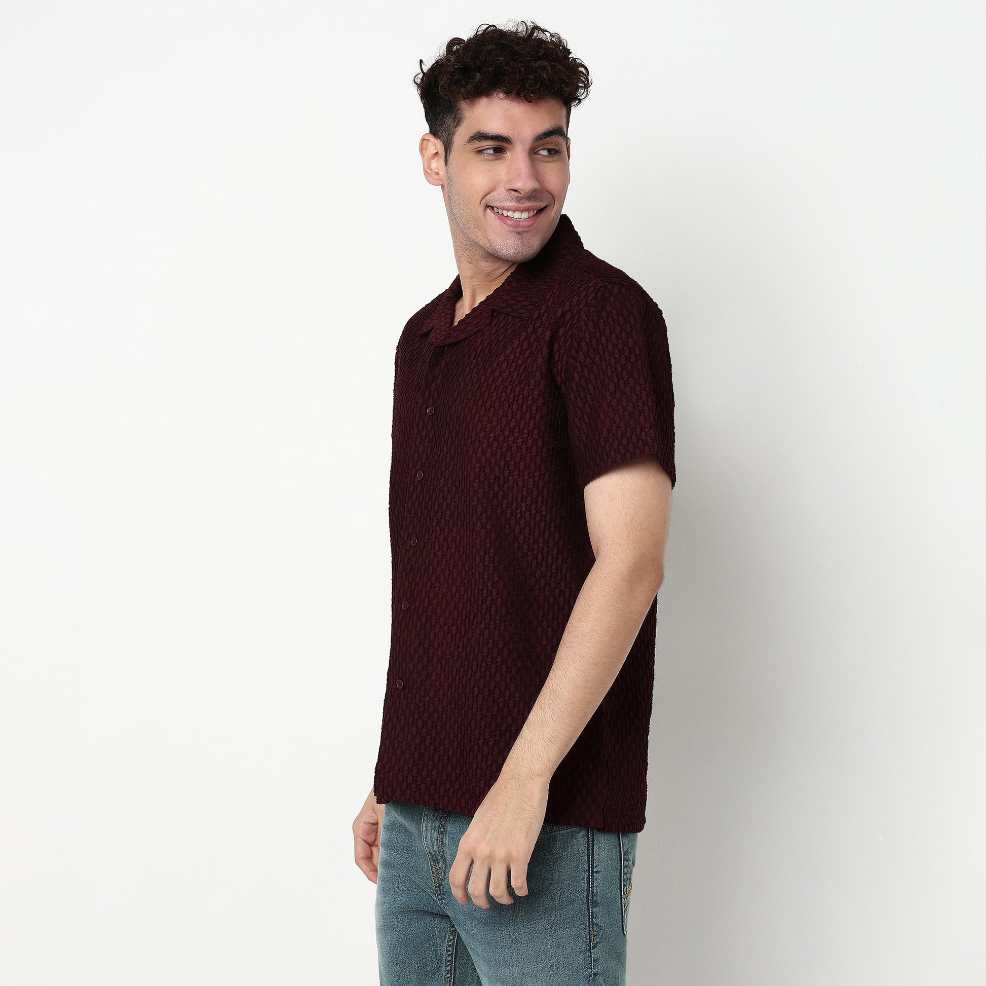 Structured Polyester Camp Collar Shirt