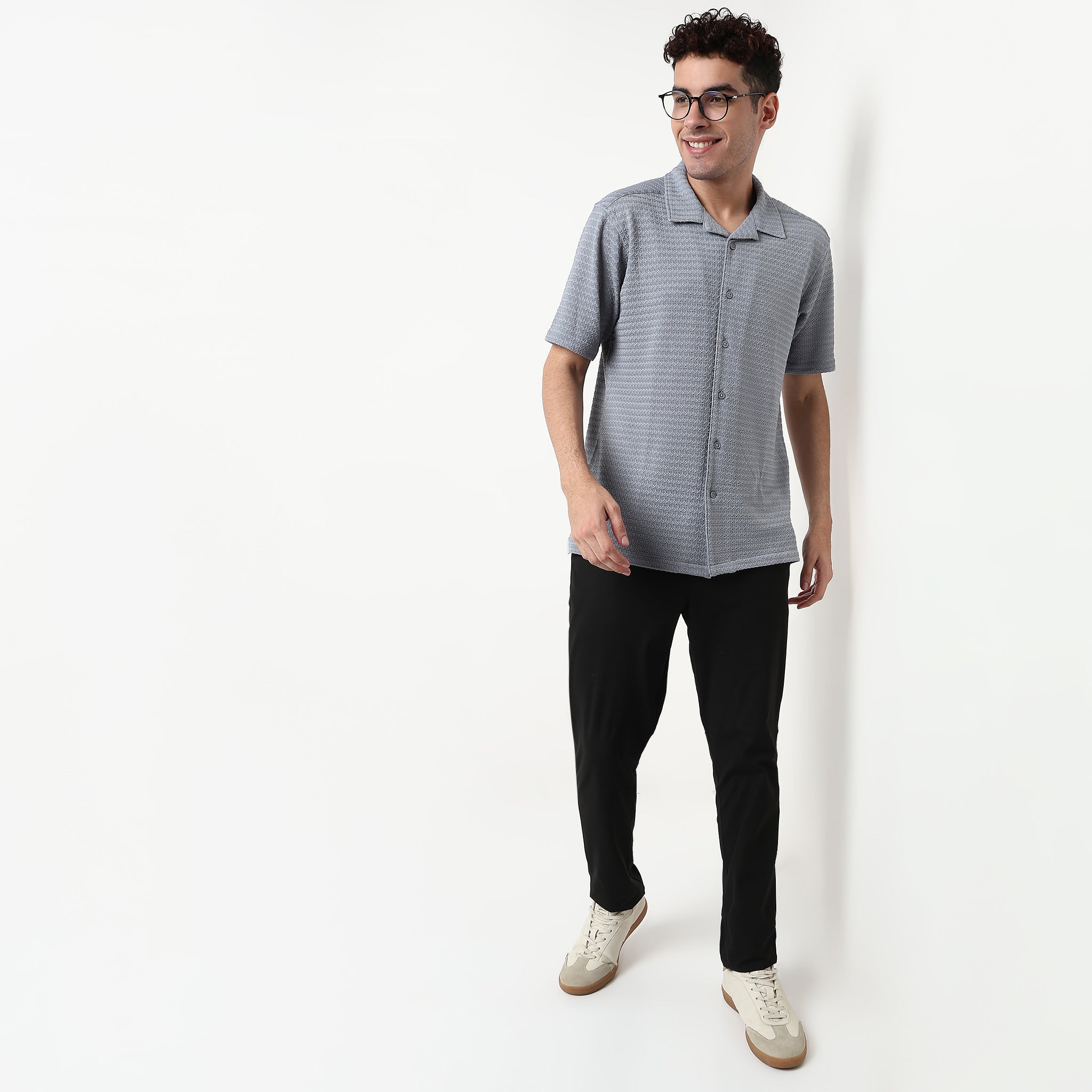 Structured Polyester Camp Collar Shirt