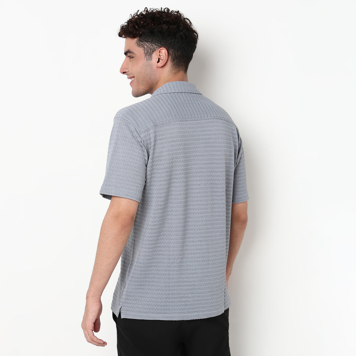Structured Polyester Camp Collar Shirt