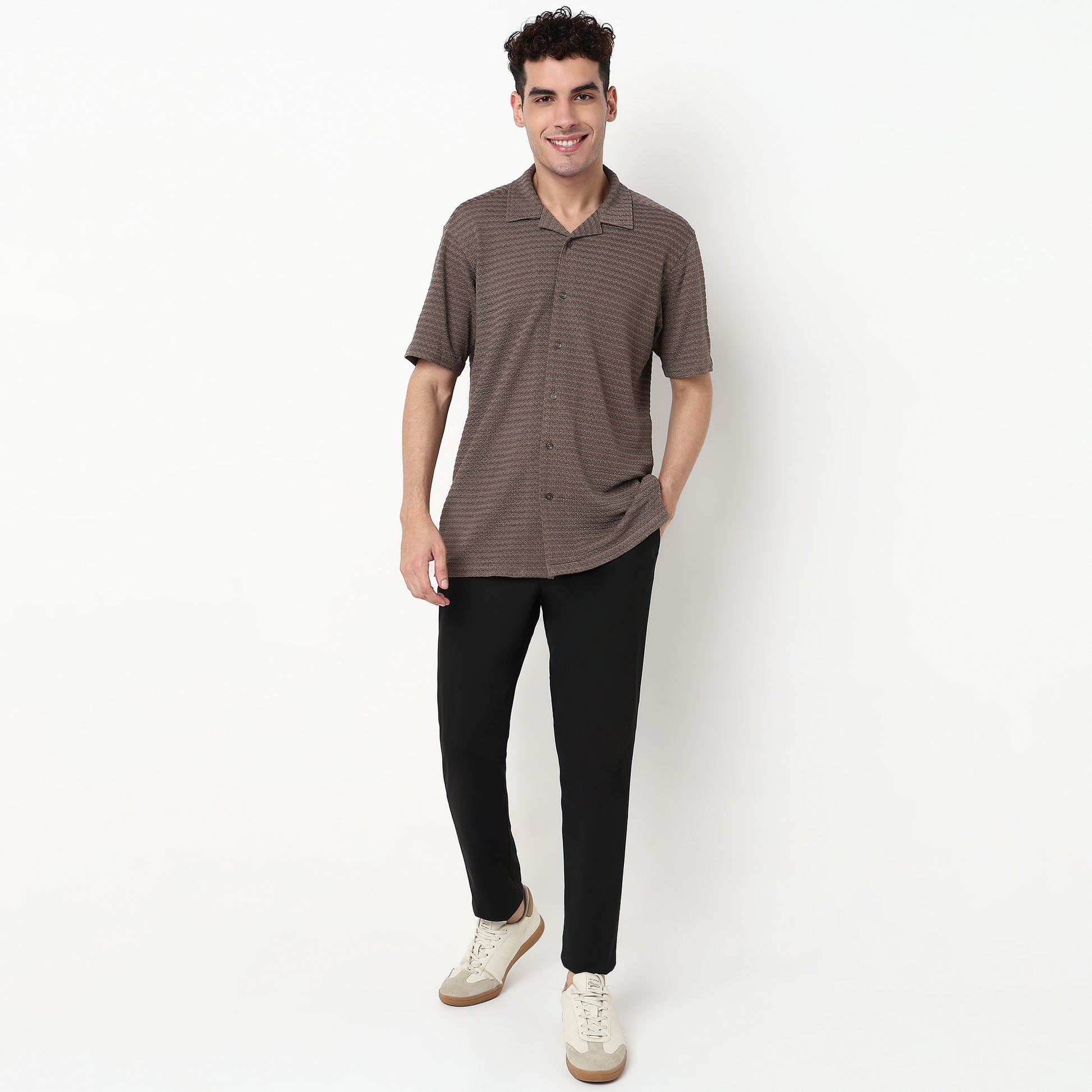 Structured Polyester Camp Collar Shirt