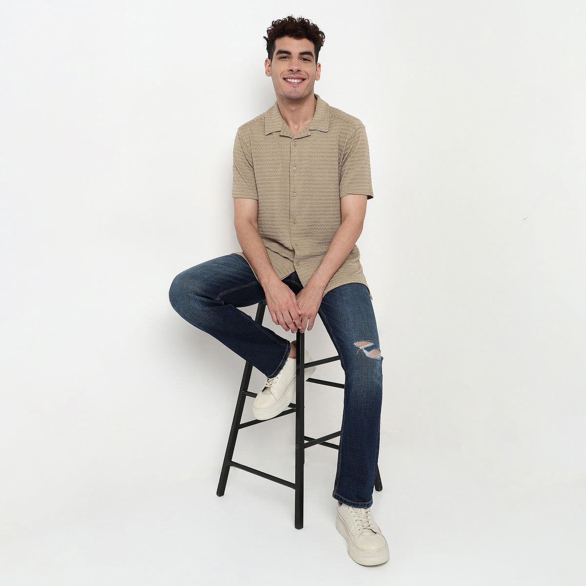 Structured Polyester Camp Collar Shirt