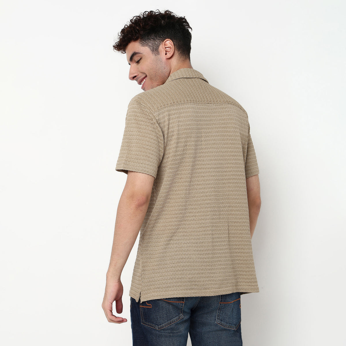 Structured Polyester Camp Collar Shirt