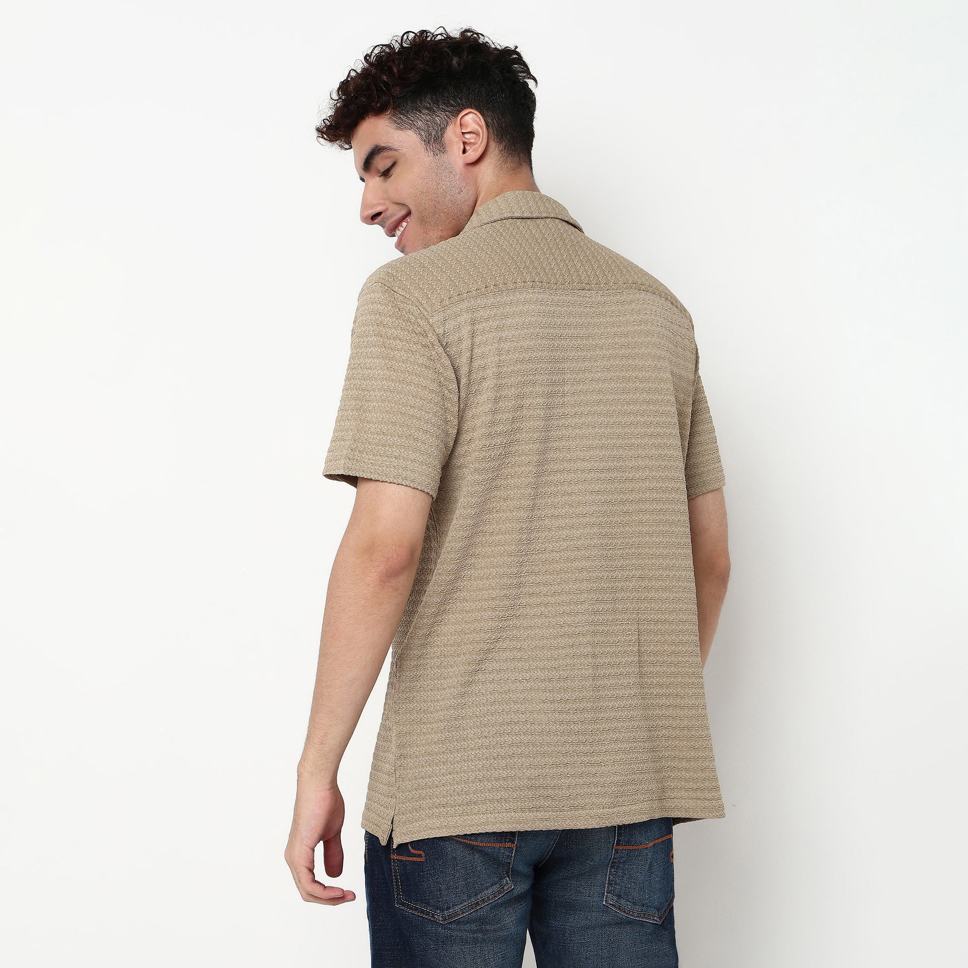 Structured Polyester Camp Collar Shirt