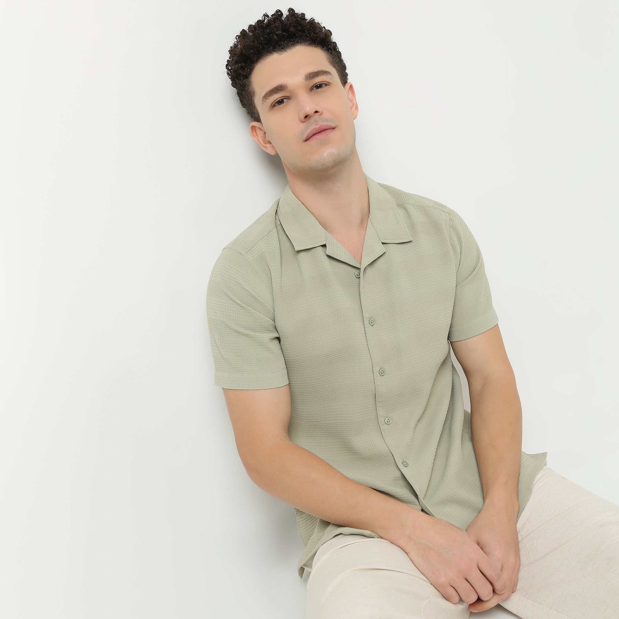 Half Sleeve Camp Collar Mood Shirt