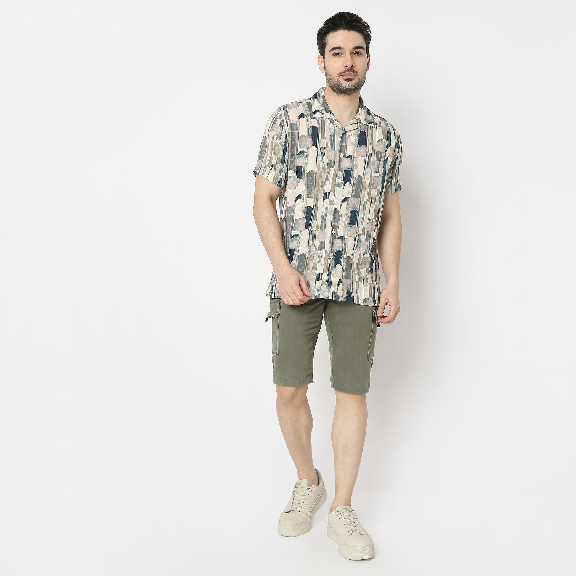 Regular Fit Printed Camp Collar Regular Length Shirt