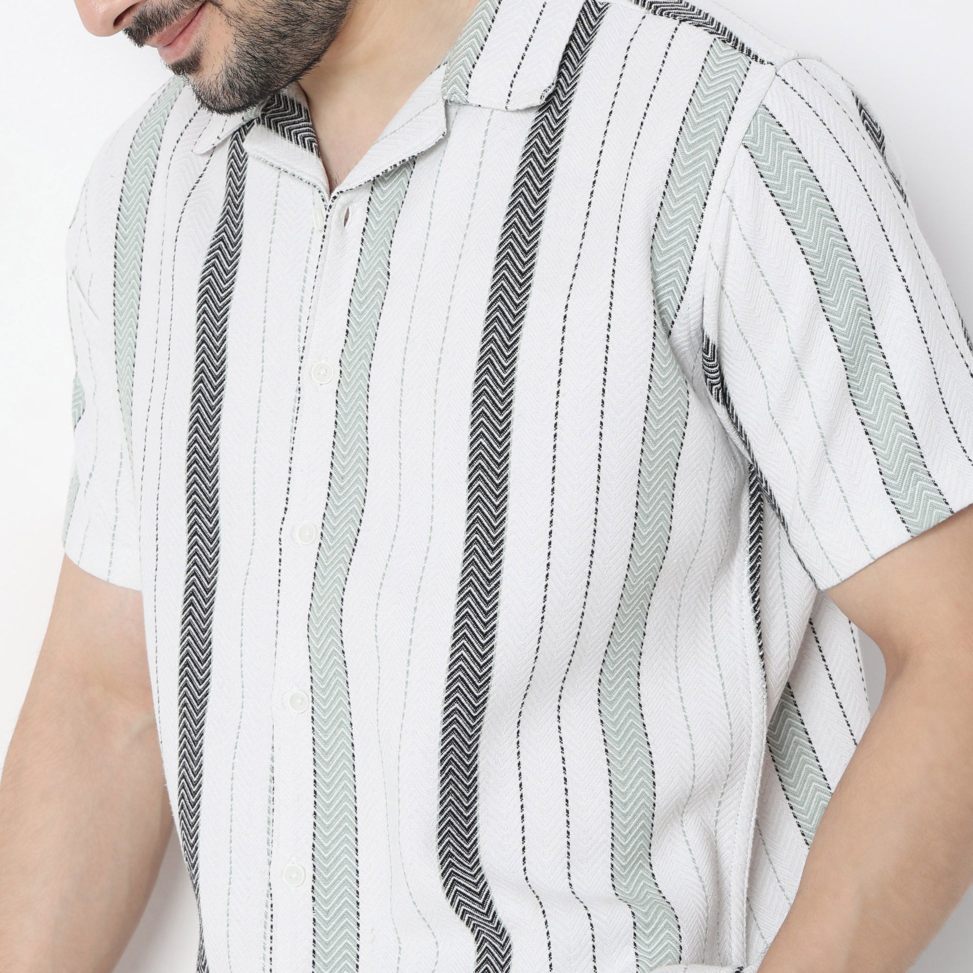 Regular Fit Striped Camp Collar Shirt