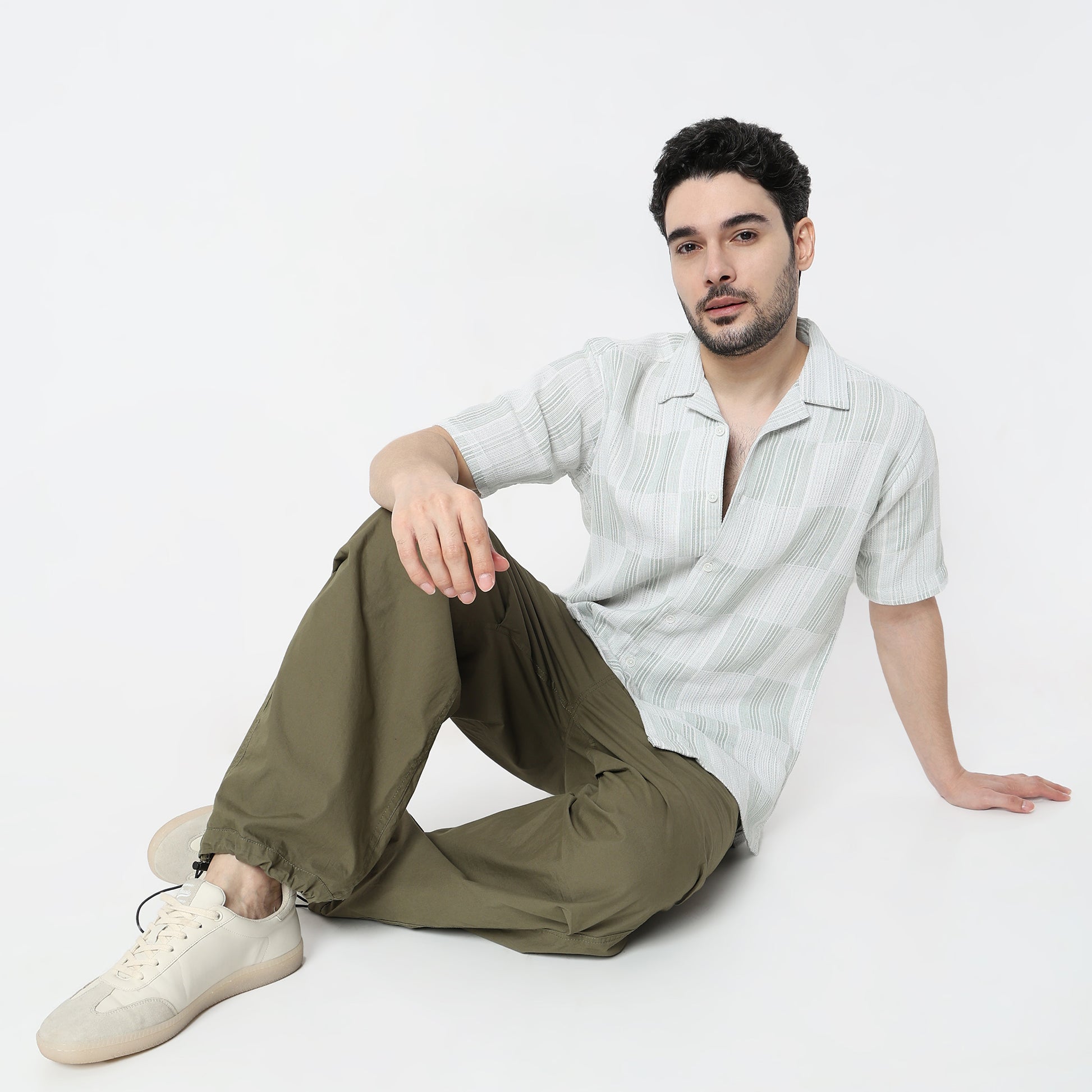 Regular Fit Striped Camp Collar Shirt