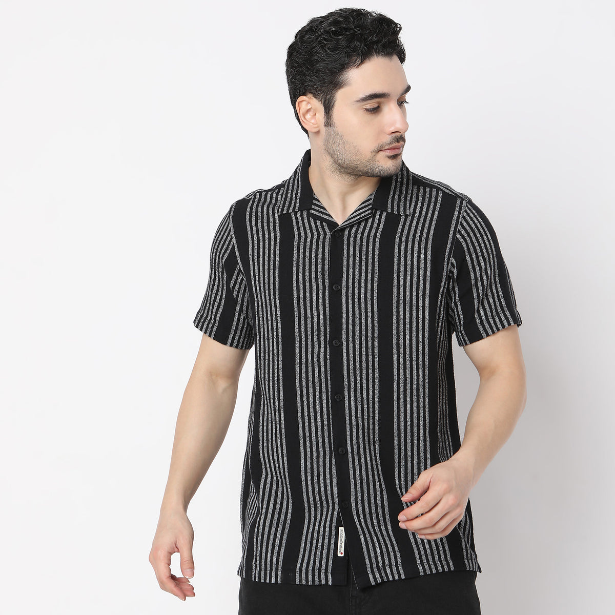 Striped Camp Collar Modern Smart Mood Half Sleeve Shirt